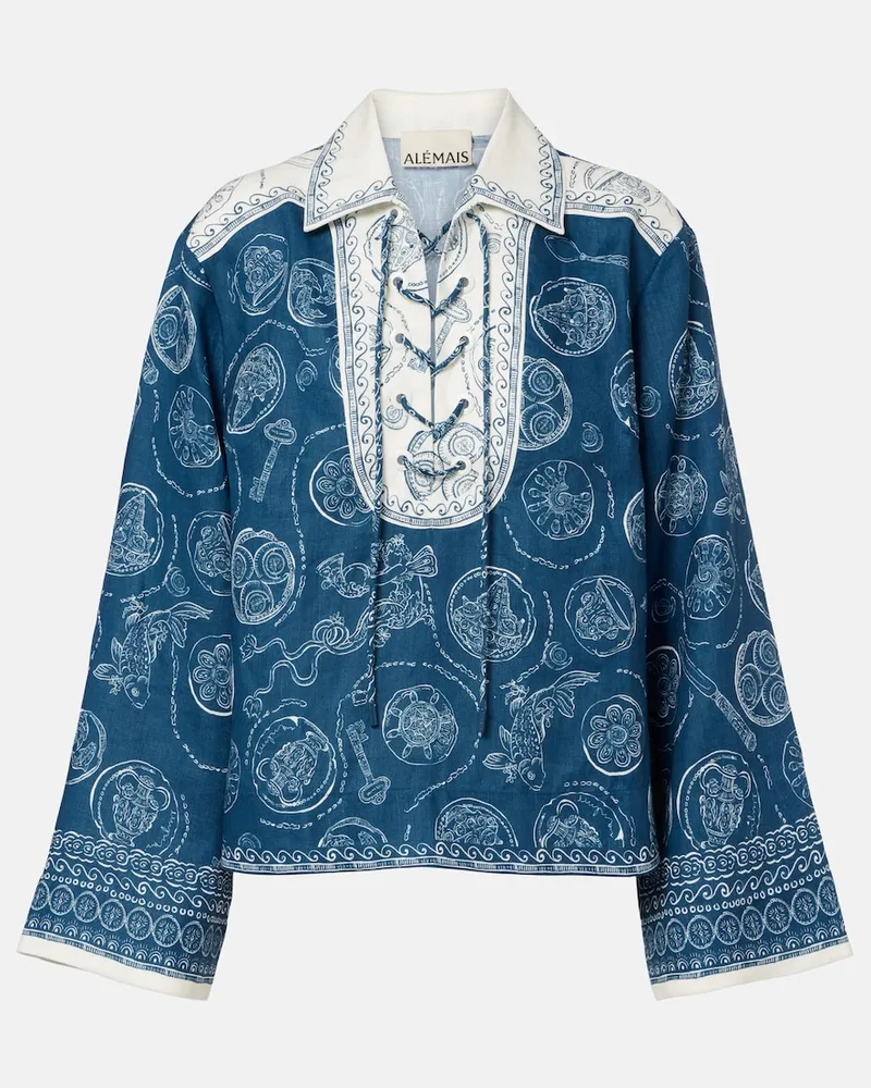 ALEMAIS AlÃ©mais Blusa Lucky in lino con stampa Blu