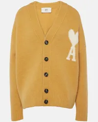 AMI Paris Cardigan Ami De Coeur in misto lana Giallo