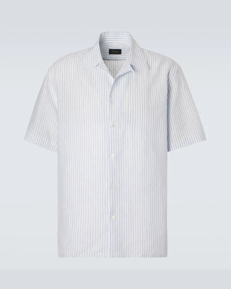 Brioni Camicia bowling in lino a righe Blu