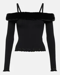 Blumarine Top off-shoulder con pelliccia sintetica Nero