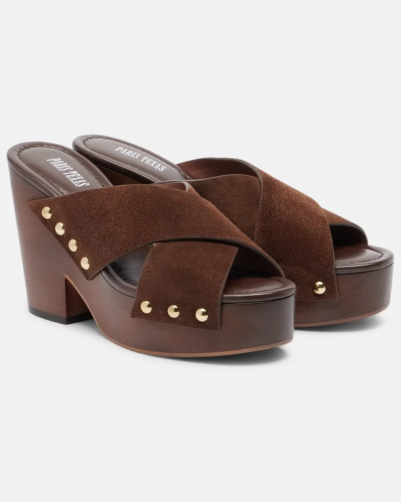 Paris Texas Mules Marisol con plateau in suede Marrone