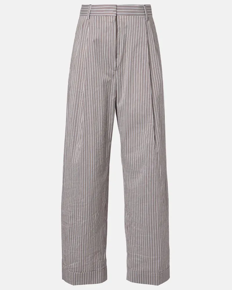 Dries van Noten Pantaloni in cotone e seta a righe Marrone