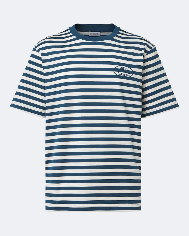 Burberry T-shirt Ryan in jersey di cotone a righe Blu