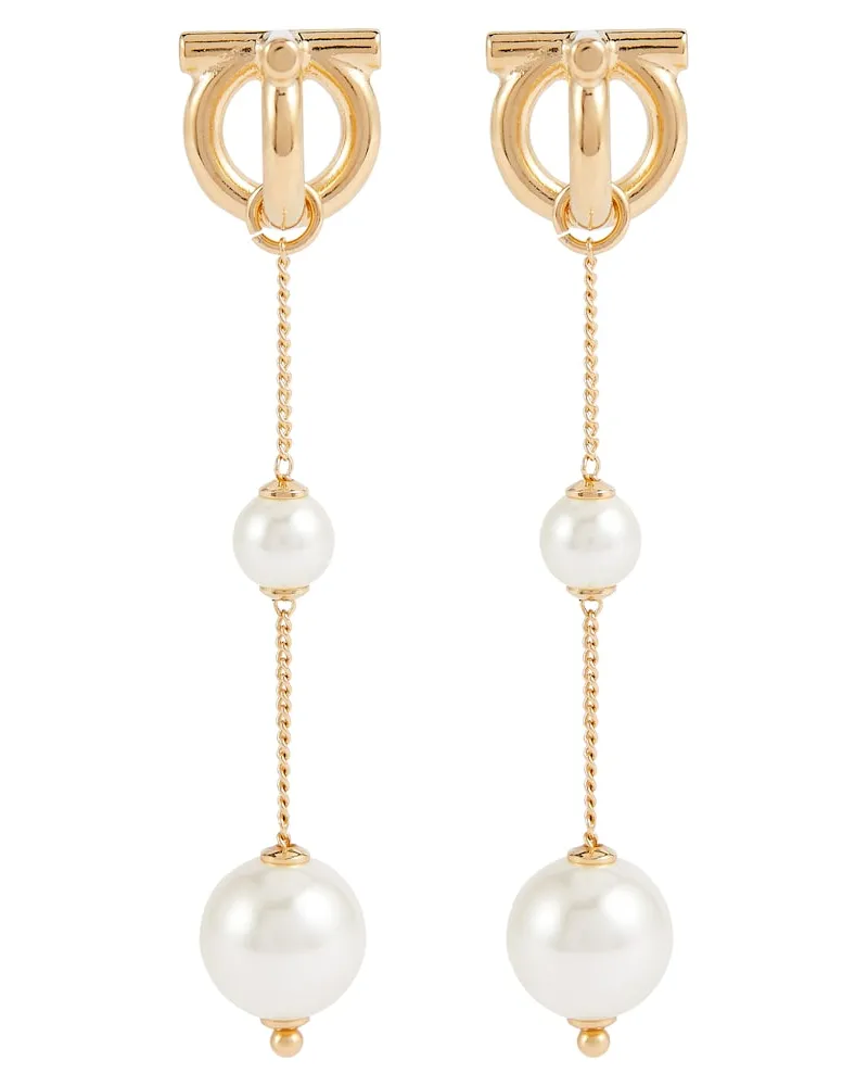 Ferragamo Orecchini pendenti Gancini con perle bijoux Oro