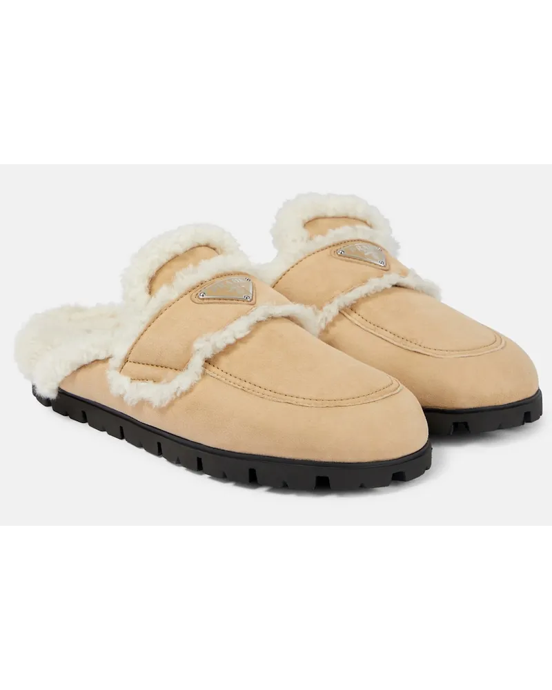 Prada Slippers in suede e shearling sintetico Neutro