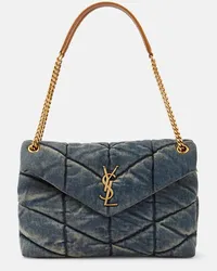 Saint Laurent Borsa Puffer Medium in denim Blu