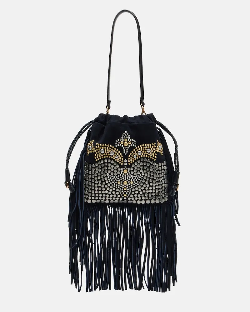 Etro Borsa Kalispera Small in suede con borchie Blu