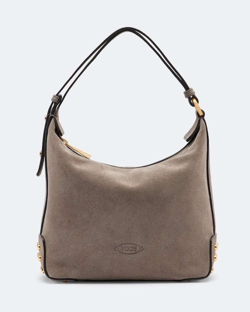 TOD'S Borsa Metal Dots Mini in suede Grigio