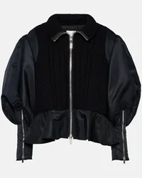 Noir Kei Ninomiya Bomber Peplum in lana e tessuto tecnico Nero