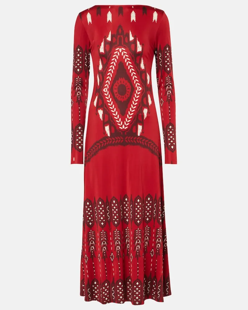 Johanna Ortiz Abito midi in jersey con stampa Rosso