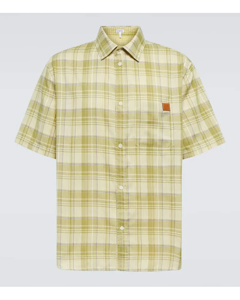 Loewe Camicia a quadri con pelle Verde