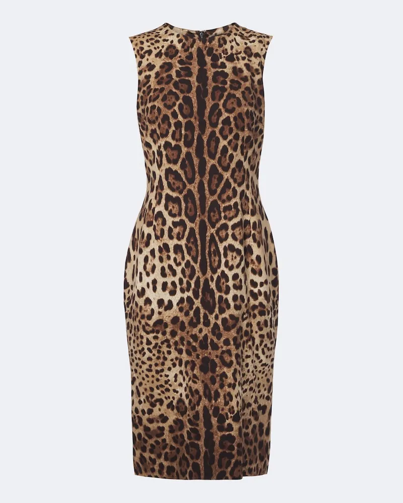 Dolce & Gabbana Abito midi in charmeuse con stampa leopardata Marrone