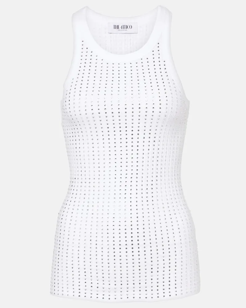 ATTICO Top in jersey di cotone con cristalli Bianco