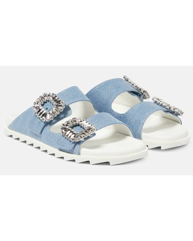 Roger Vivier Sandali Slidy Viv" in denim con cristalli Blu