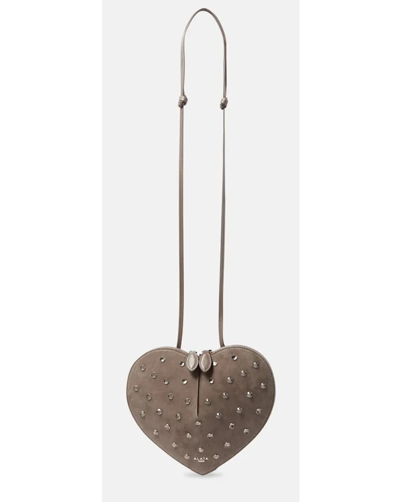 Alaïa AlaÃ¯a Borsa a tracolla Le CÅur in suede con borchie Grigio