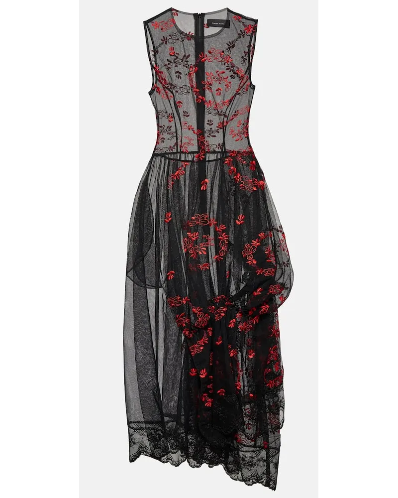 Simone Rocha Abito midi in tulle con ricami Nero