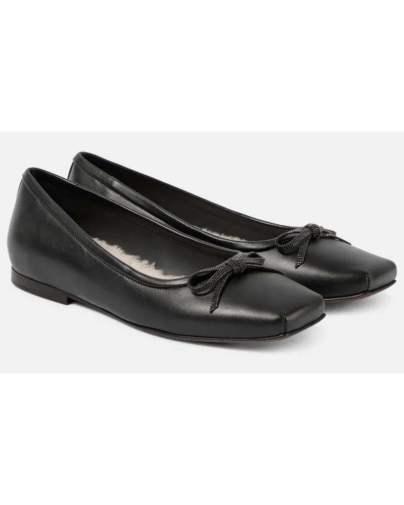Brunello Cucinelli Ballerine in pelle con monili Nero