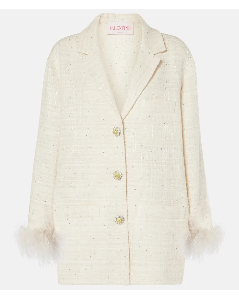 Valentino Garavani Giacca Mossi in tweed con piume Bianco