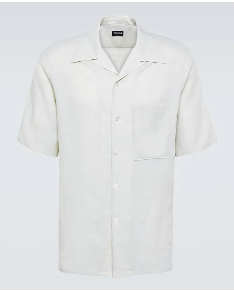 Ermenegildo Zegna Camicia bowling in lino Bianco