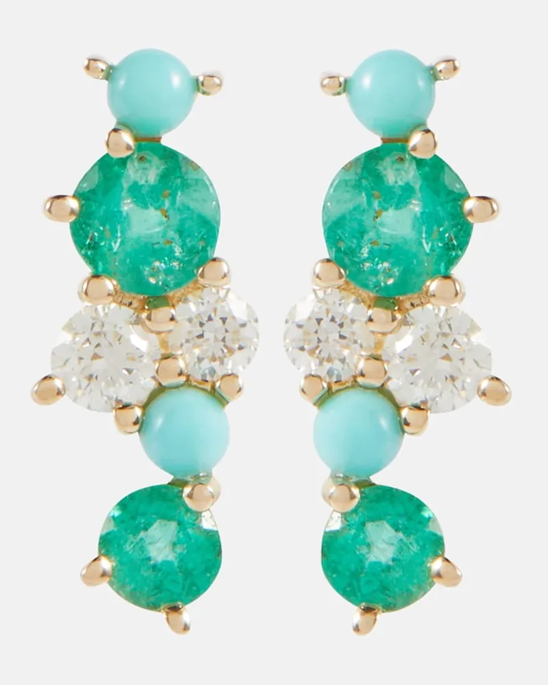 Sydney Evan Orecchini in oro 14kt con borchie, diamanti e smeraldi Multicolore