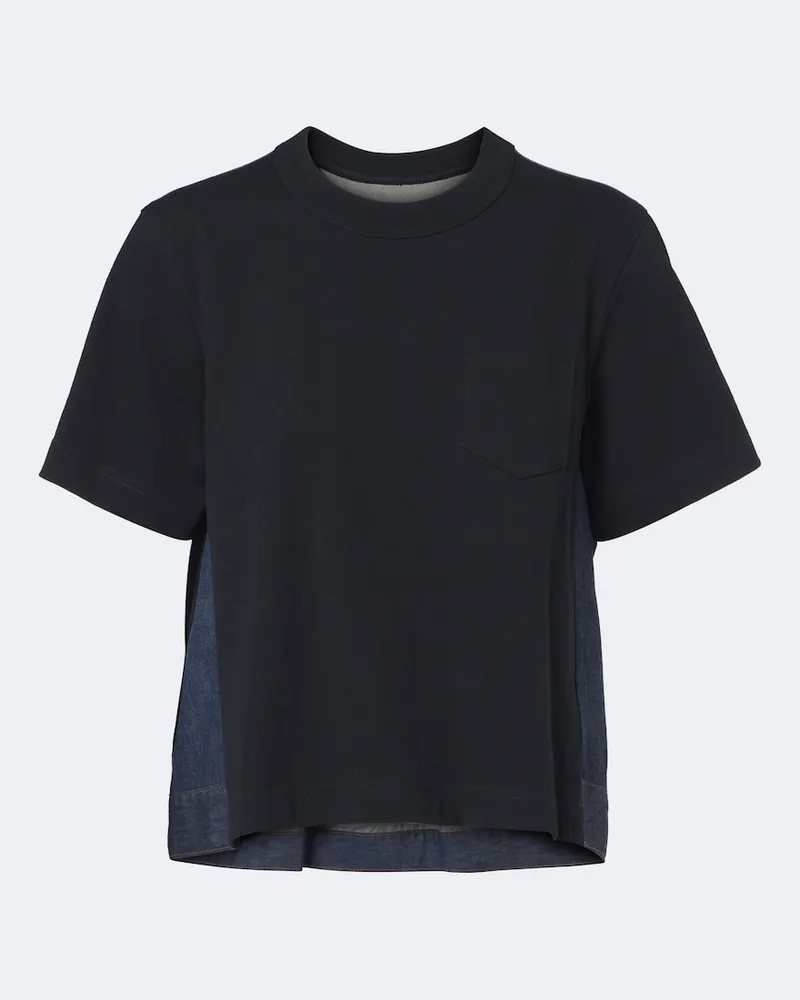 Sacai T-shirt in jersey di cotone e denim Blu