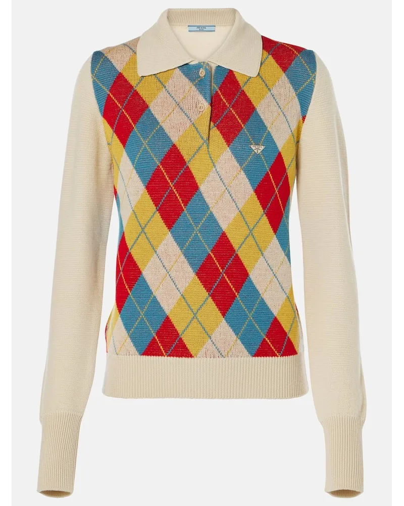 Prada Polo Argyle in lana con intarsi Beige