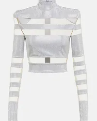 Balmain Top cropped con mesh Argento