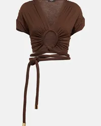 Balmain Top in jersey con cut-out e cordini Marrone