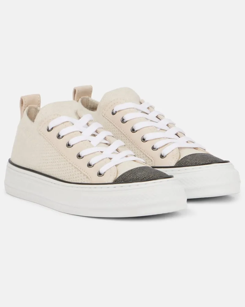 Brunello Cucinelli Sneakers basse Monili con suede Beige