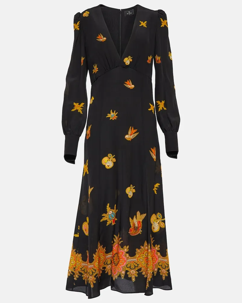 Etro Abito midi in crÃªpe de chine di seta Nero