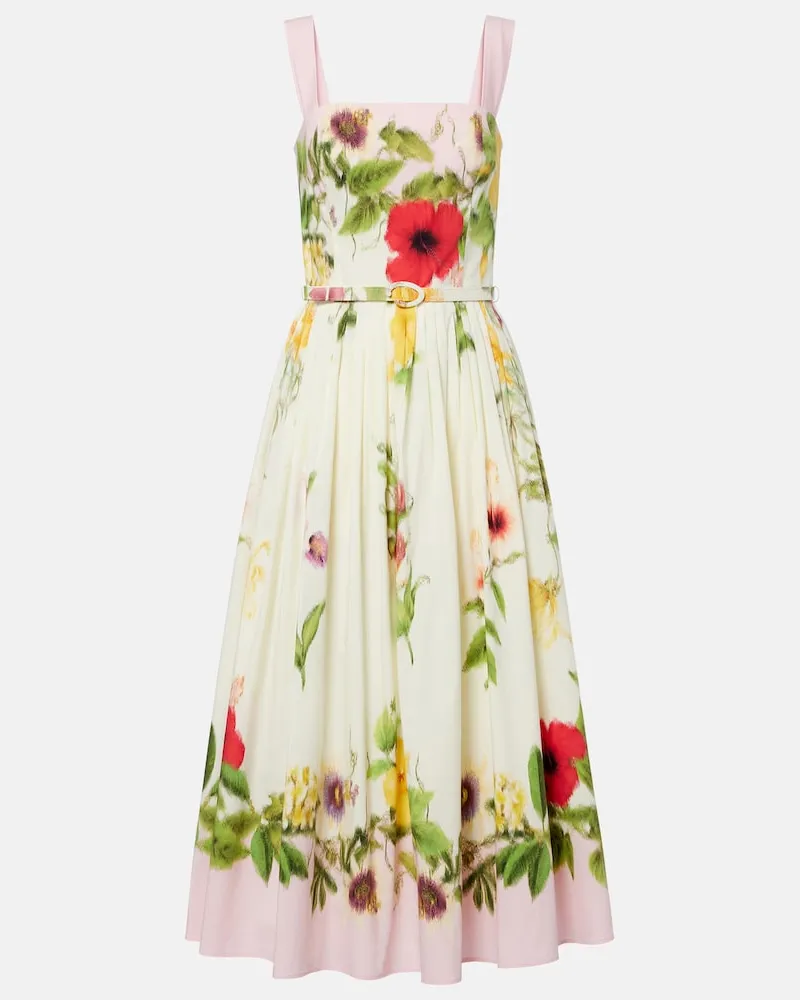 Oscar de la Renta Abito midi in popeline di misto cotone Bianco
