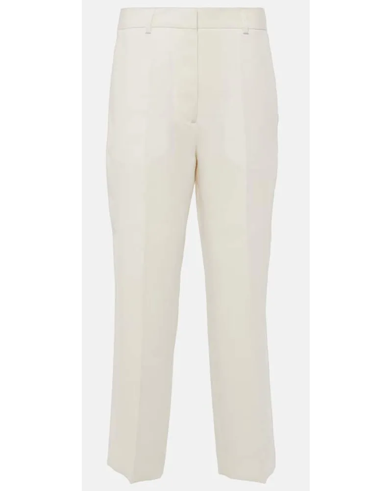Totême Pantaloni regular cropped a vita alta Bianco