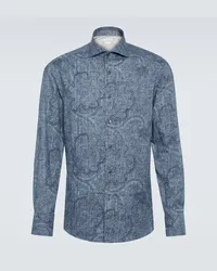 Brunello Cucinelli Camicia in jacquard di jeans Blu