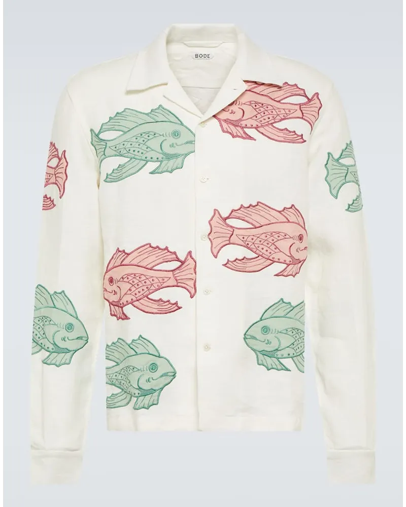 BODE Camicia Piscine in lino con ricamo Bianco
