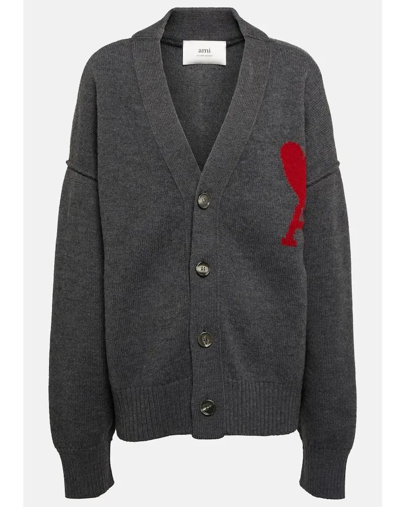AMI Paris Cardigan Ami de CÅur in lana vergine Grigio