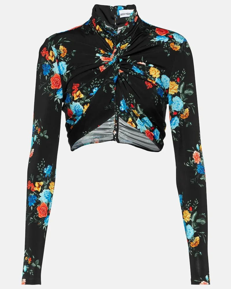 Paco Rabanne Top cropped in jersey con stampa Nero