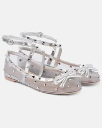 Valentino Garavani Ballerine Rockstud in mesh Argento