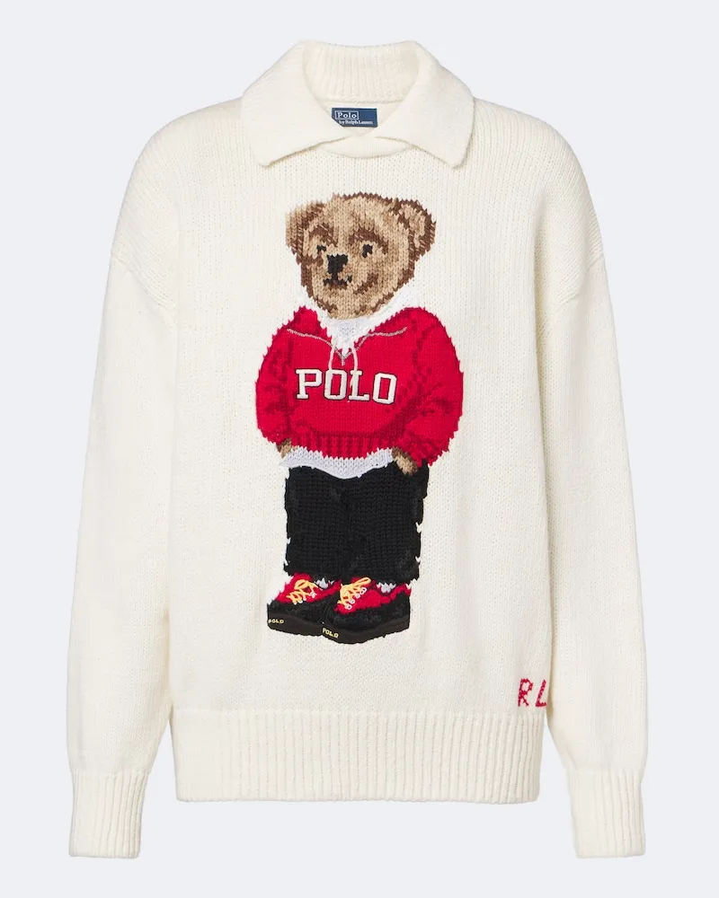 Ralph Lauren Pullover Polo Bear in lino e cotone Bianco