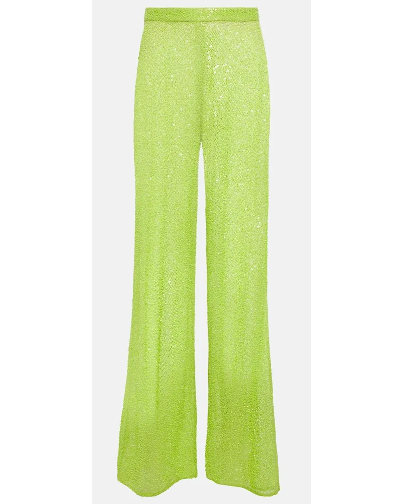 Self-Portrait Pantaloni con paillettes a gamba larga Verde