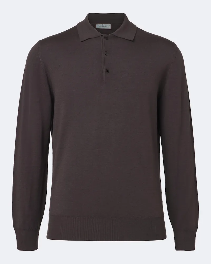 Canali Pullover polo in lana vergine Marrone