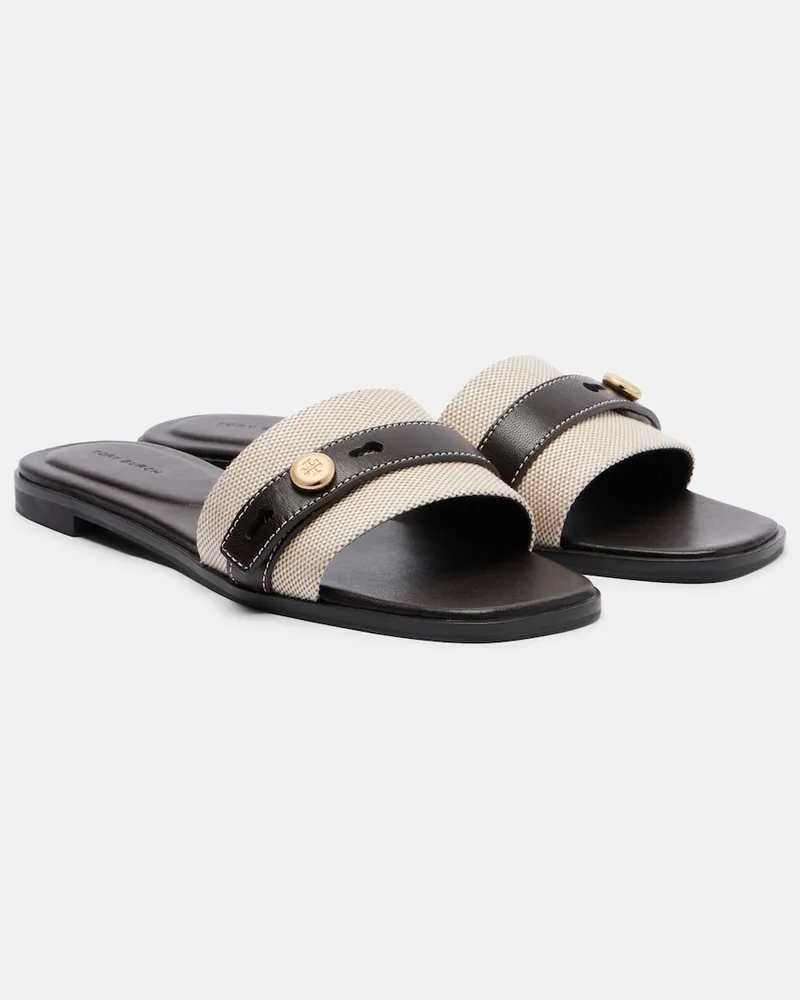 Tory Burch Sandali Romy in canvas e pelle Beige