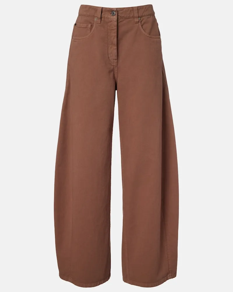 Brunello Cucinelli Jeans a gamba larga con monili Marrone