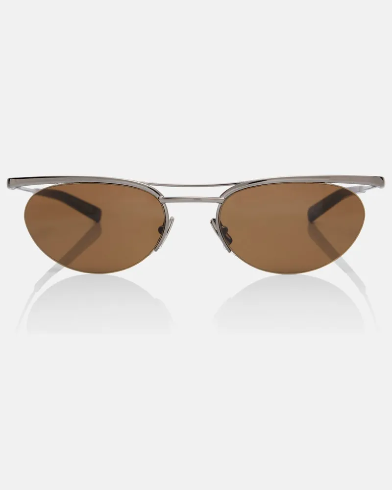 Saint Laurent Occhiali da sole ovali SL Logo Argento