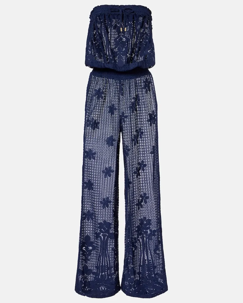 Melissa Odabash Jumpsuit corta Viv HS in pizzo di misto cotone Blu