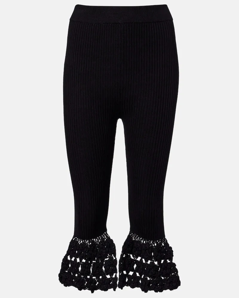 Ganni Pantaloni capri in misto cotone con crochet Nero