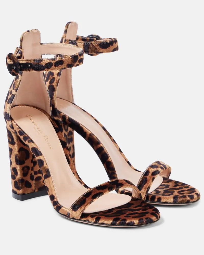 Gianvito Rossi Sandali Gaeta 95 in velluto con stampa Marrone