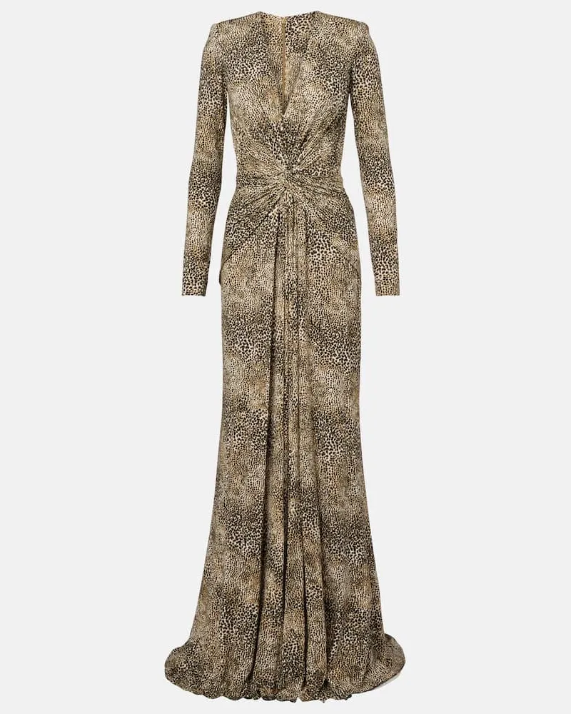 Elie Saab Abito lungo Animalier in jersey con stampa Marrone