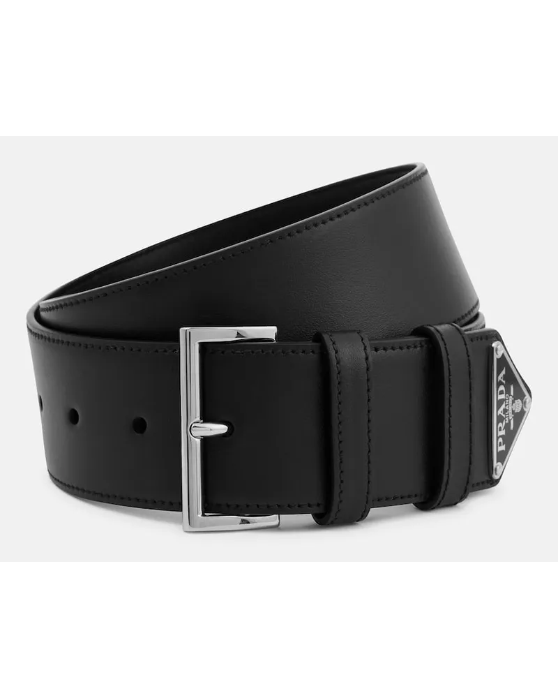 Prada Cintura in pelle con logo Nero