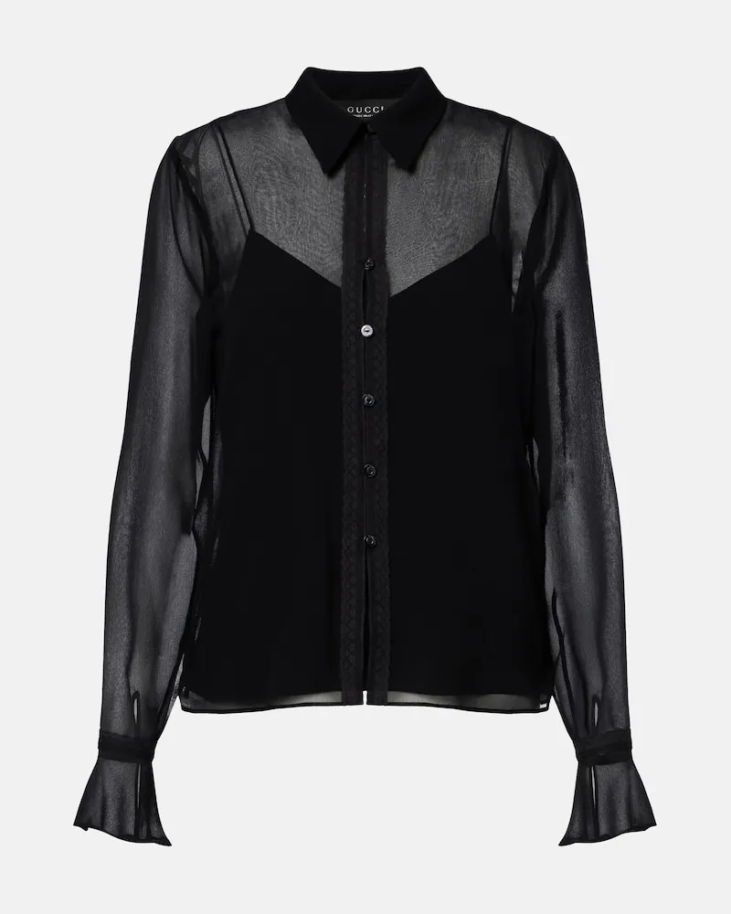 Gucci Camicia in georgette di seta con pizzo Nero