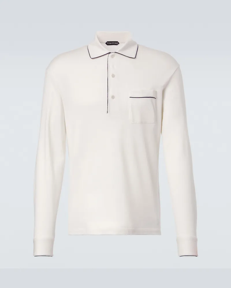 Tom Ford Polo in piqué di seta e cotone Bianco